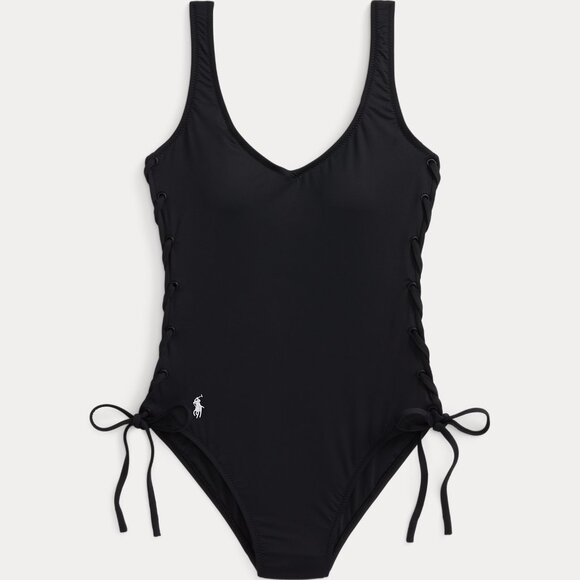 NWT Polo Ralph Lauren Side-Tie One-Piece Swimsuit in Black Size XL - Picture 4 of 8